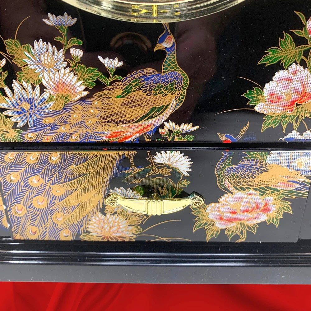 NEW Vintage 1980s Asian Black Acrylic Quartz Mantel Clock Drawer Boxed Japan